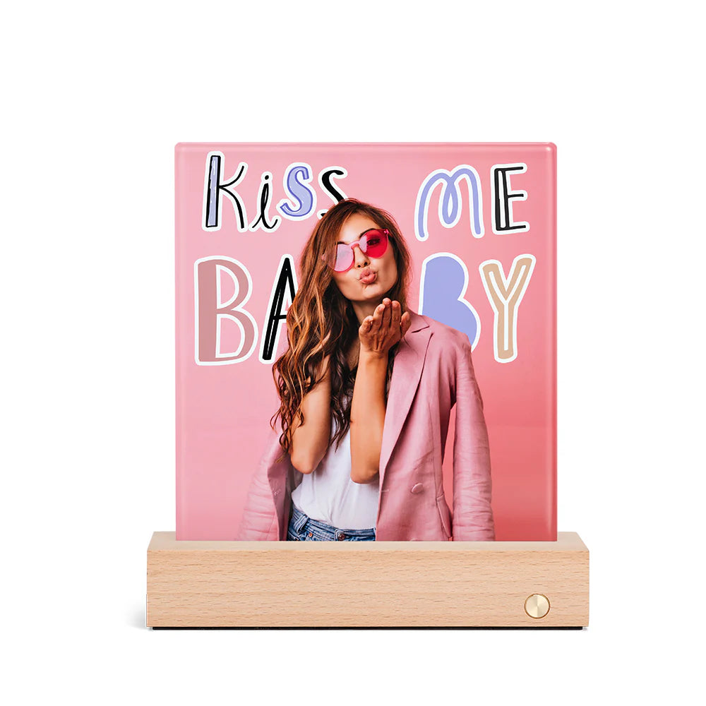 LED Glass Photo Panel with Wooden Base